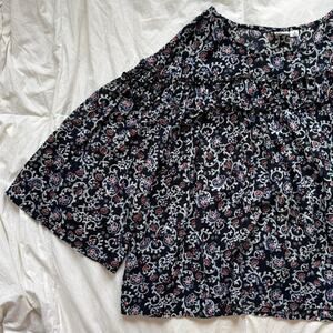 Gap Black floral tier ruffle gauze top sz m boxy flowy airy romantic boho